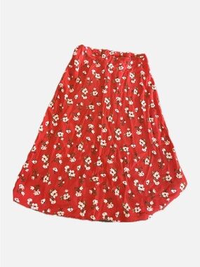 Maternity Red Floral A-Line Midi Skirt